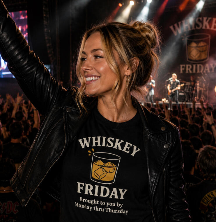 Whiskey Friday Rocks T-shirt Brought to you by Monday thru Thursday
